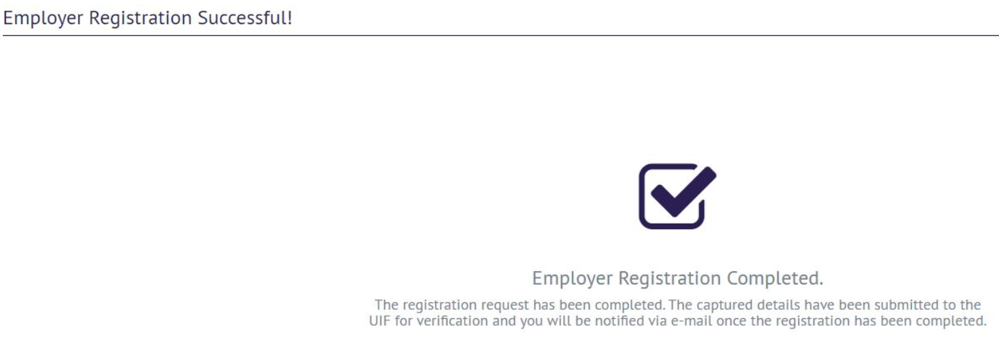 UIF Registration Confirmation Page